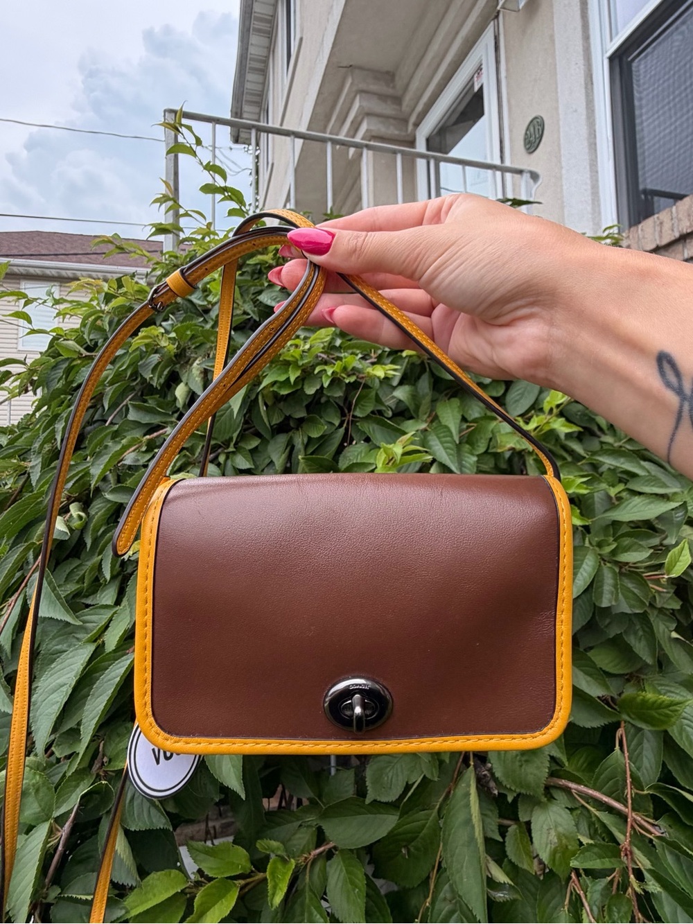 Coach Vintage Legacy Rambler 16 Colorblock Leather Crossbody Bag Brown Yellow